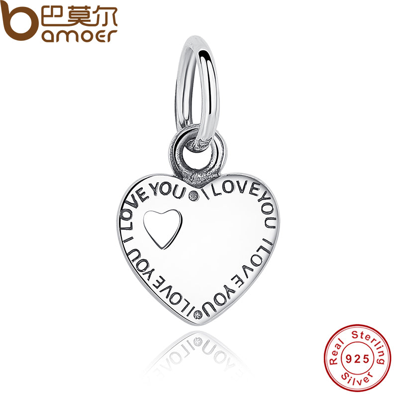 Gift  You & Me HEART SILVER DANGLE Romantic Lovely Warm Gift Charm Fit Original Bracelet Pure 925 Sterling Silver Beads PAS135